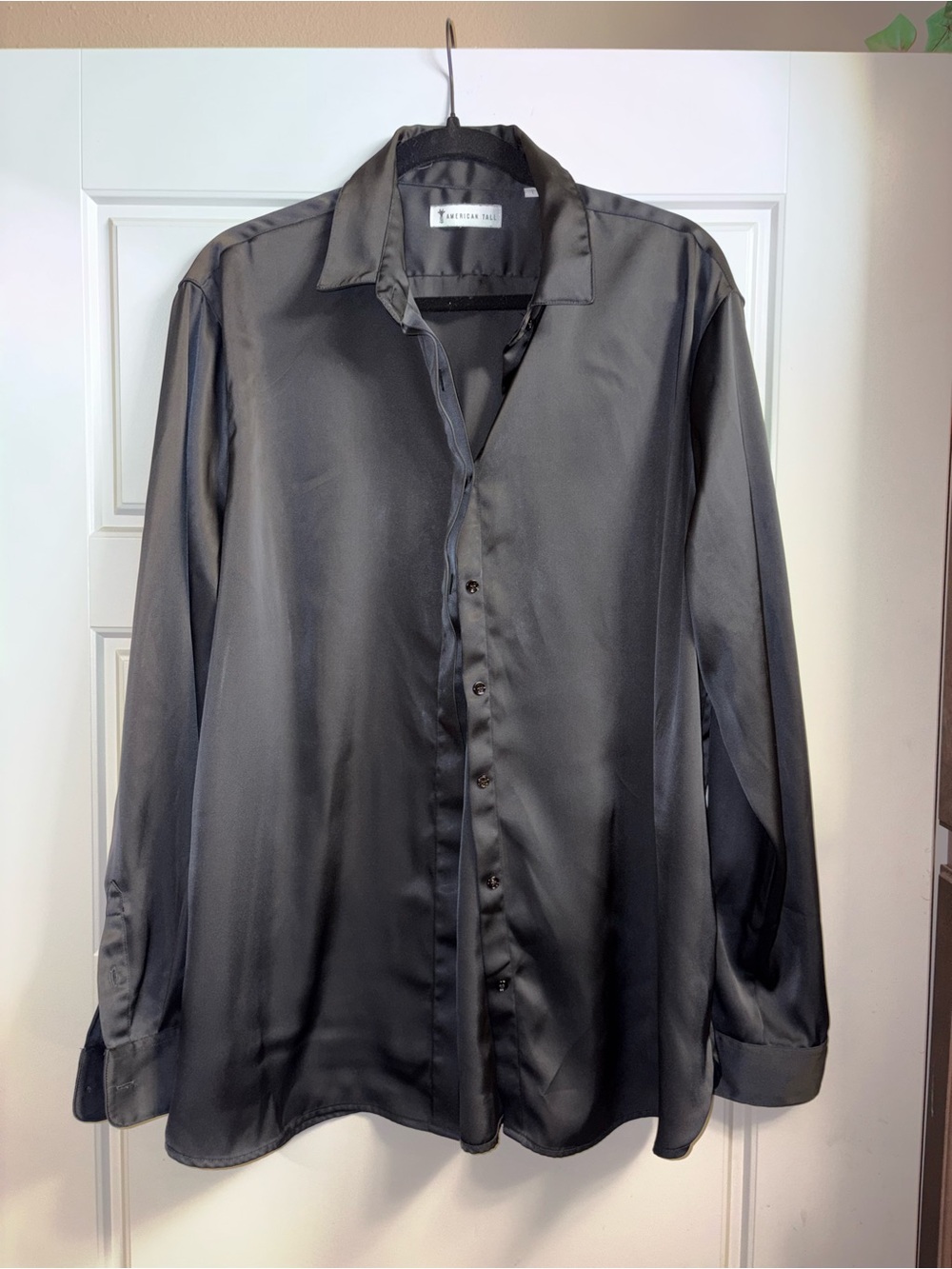 Black Satin Button-Down Shirt - Women's Relaxed Fit